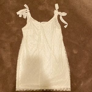 White ribbon cocktail dress! Worn once saying “yes to the dress!”